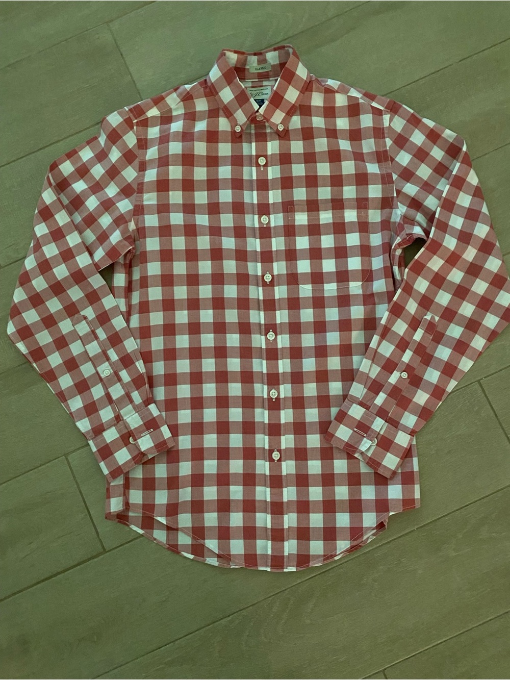 J. Crew Red and White Gingham Button-Down Shirt